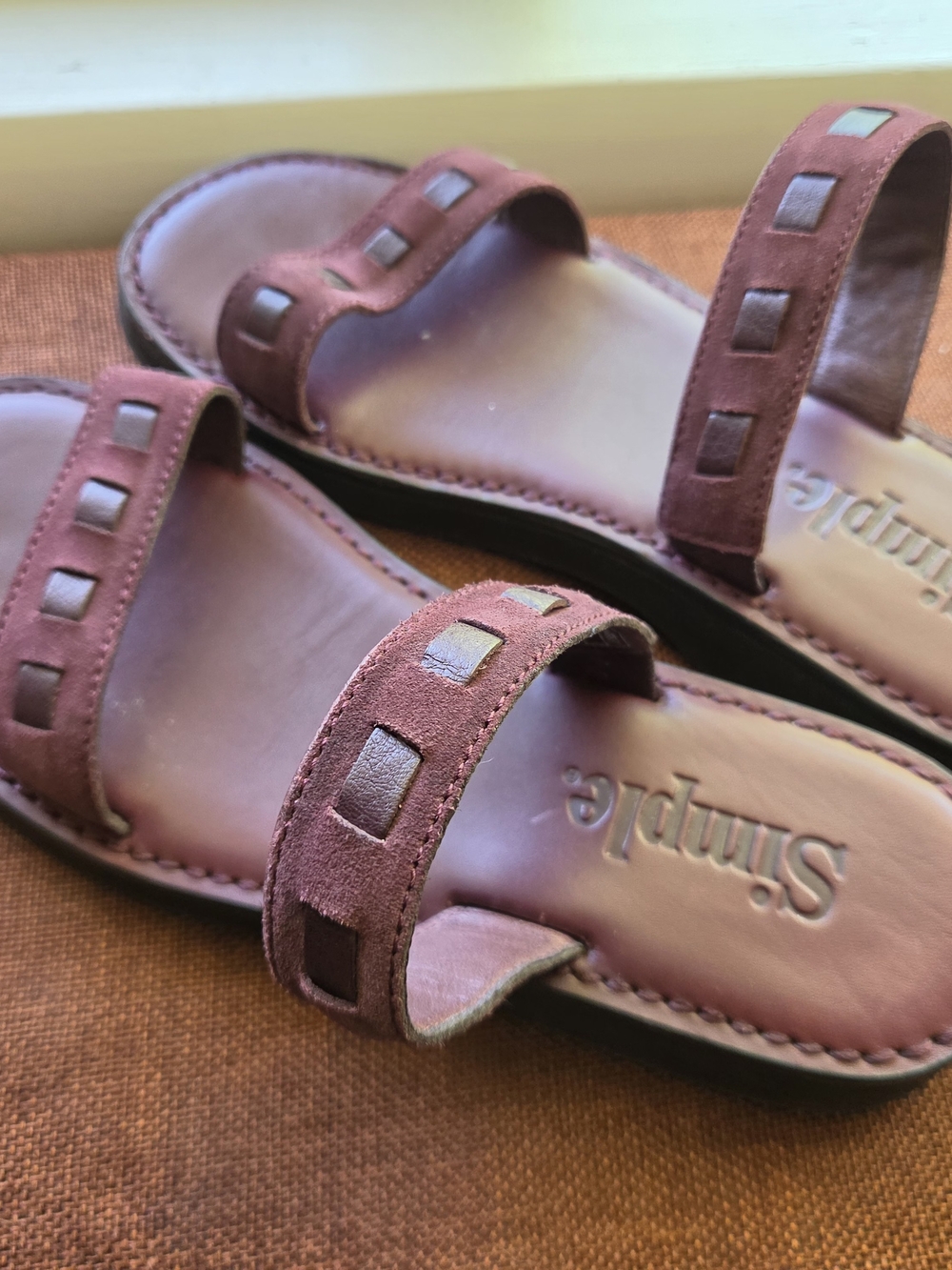 Simple Brushed Suede Slide Sandals - Wine BURGUNDY